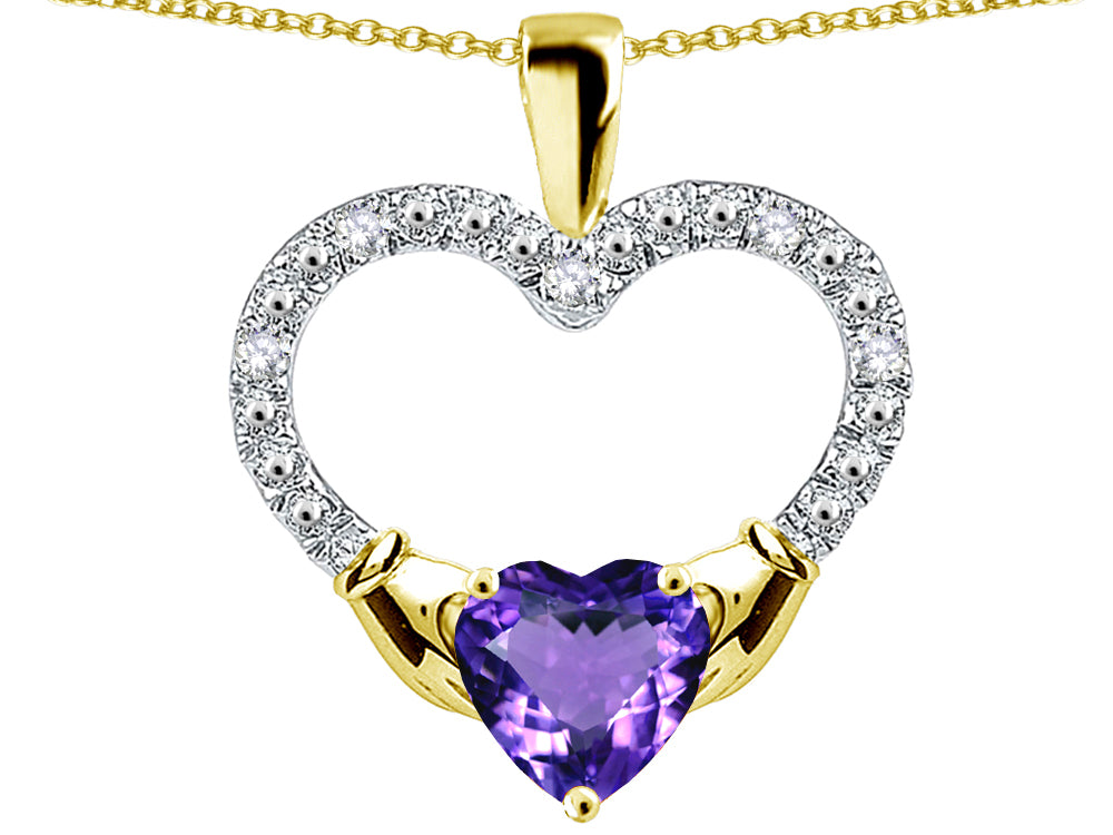 Star K Hands Holding Heart Simulated Alexandrite Claddagh Pendant Necklace