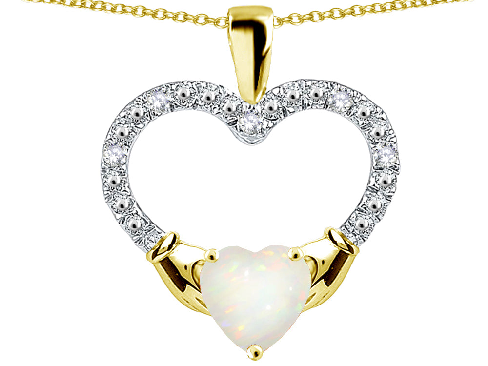 Star K Hands Holding Heart Genuine Opal Claddagh Pendant Necklace