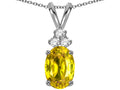 Star K Oval 8x6mm Genuine Yellow Orange Sapphire Rabbit Ear Pendant Necklace