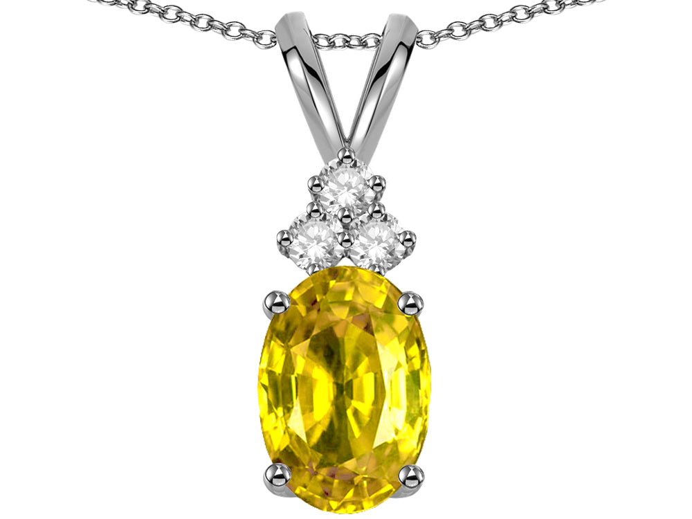 Star K Oval 8x6mm Genuine Yellow Orange Sapphire Rabbit Ear Pendant Necklace
