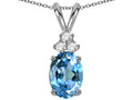 Star K Oval 8x6mm Genuine Blue Topaz Rabbit Ear Pendant Necklace