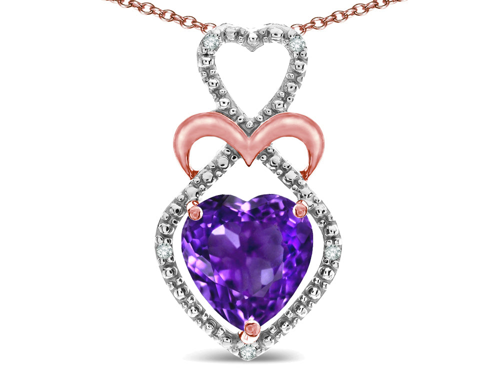 Star K Heart Shape 8mm Amethyst Double Heart Halo Embrace Pendant Necklace
