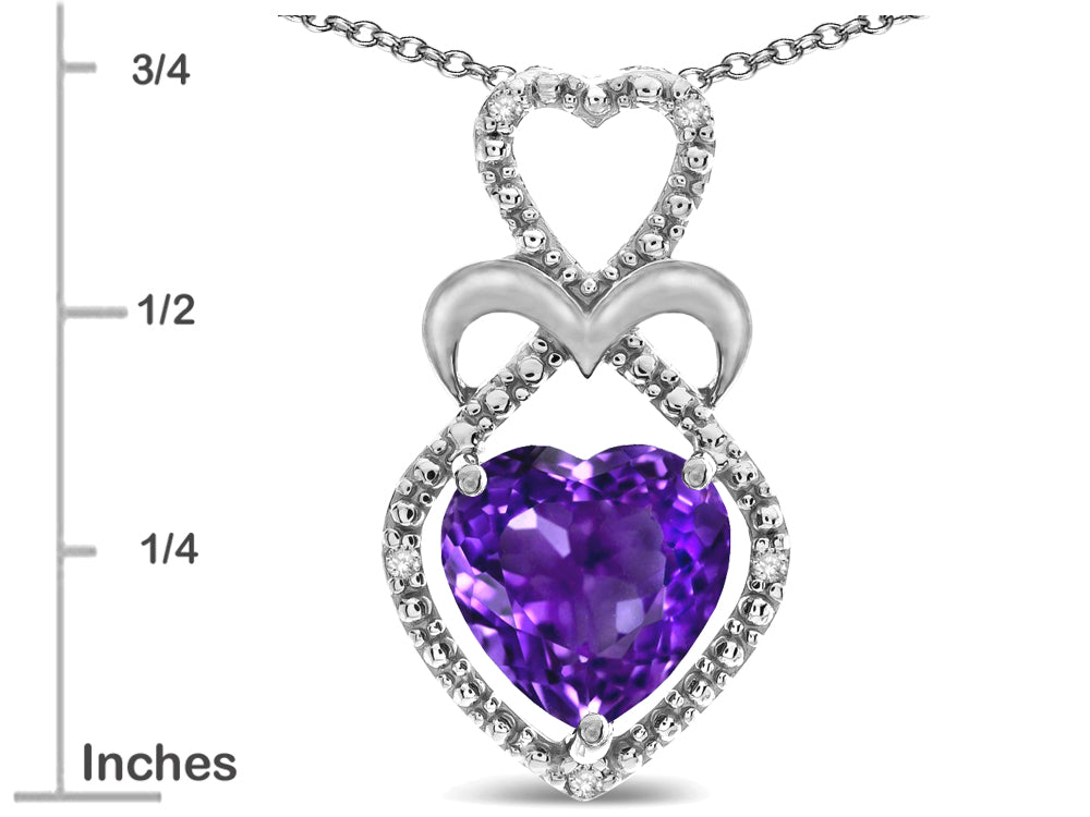 Star K Heart Shape 8mm Amethyst Double Heart Halo Embrace Pendant Necklace