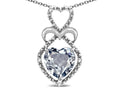 Star K Heart Shape 8mm Genuine Aquamarine Heart Halo Embrace Pendant Necklace