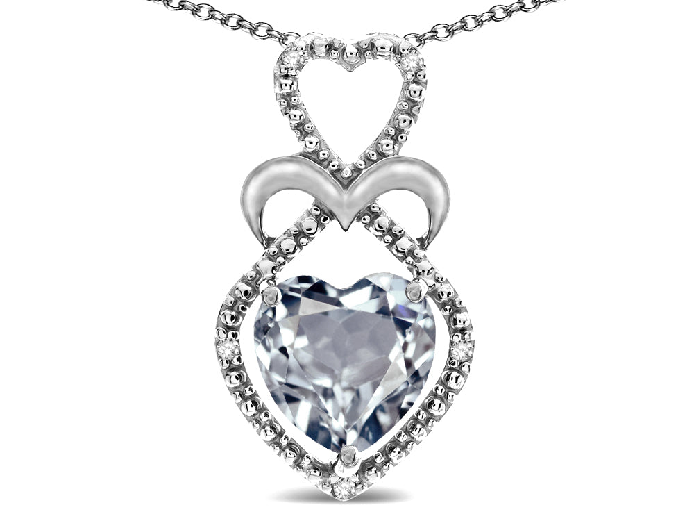 Star K Heart Shape 8mm Genuine Aquamarine Heart Halo Embrace Pendant Necklace