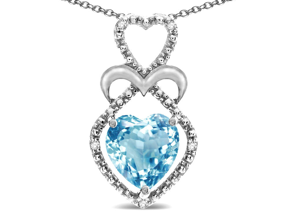 Star K Heart Shape 8mm Genuine Sky Blue Topaz Heart Halo Embrace Pendant Necklace