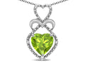 Star K Heart Shape 8mm Genuine Peridot Heart Halo Embrace Pendant Necklace