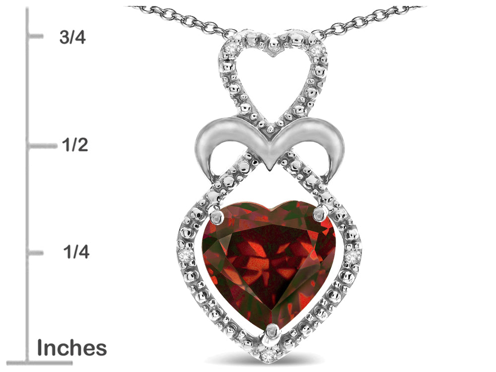Star K Heart Shape 8mm Genuine Garnet Heart Halo Embrace Pendant Necklace
