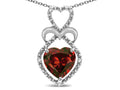 Star K Heart Shape 8mm Genuine Garnet Heart Halo Embrace Pendant Necklace