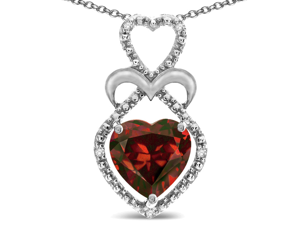 Star K Heart Shape 8mm Genuine Garnet Heart Halo Embrace Pendant Necklace