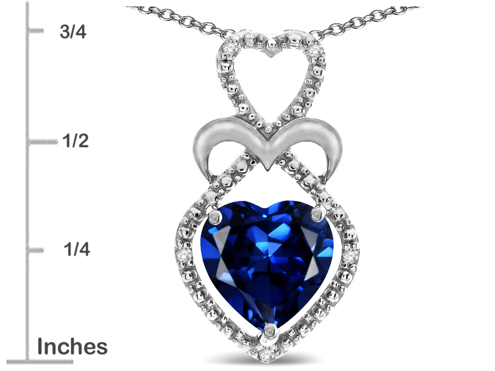Star K Heart Shape 8mm Created Sapphire Heart Halo Embrace Pendant Necklace