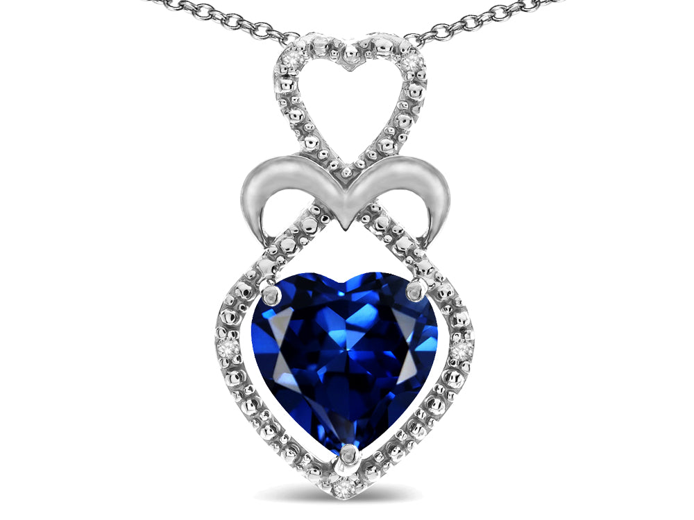 Star K Heart Shape 8mm Created Sapphire Heart Halo Embrace Pendant Necklace