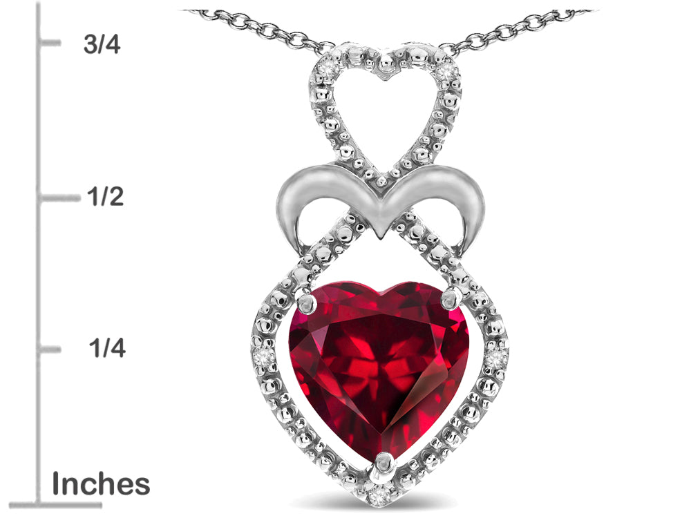 Star K Heart Shape 8mm Created Ruby Heart Halo Embrace Pendant Necklace