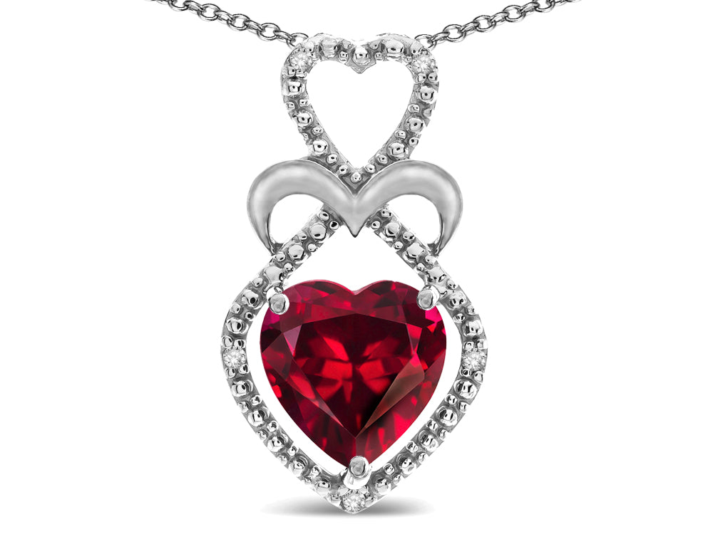 Star K Heart Shape 8mm Created Ruby Heart Halo Embrace Pendant Necklace
