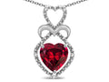 Star K Heart Shape 8mm Created Ruby Heart Halo Embrace Pendant Necklace