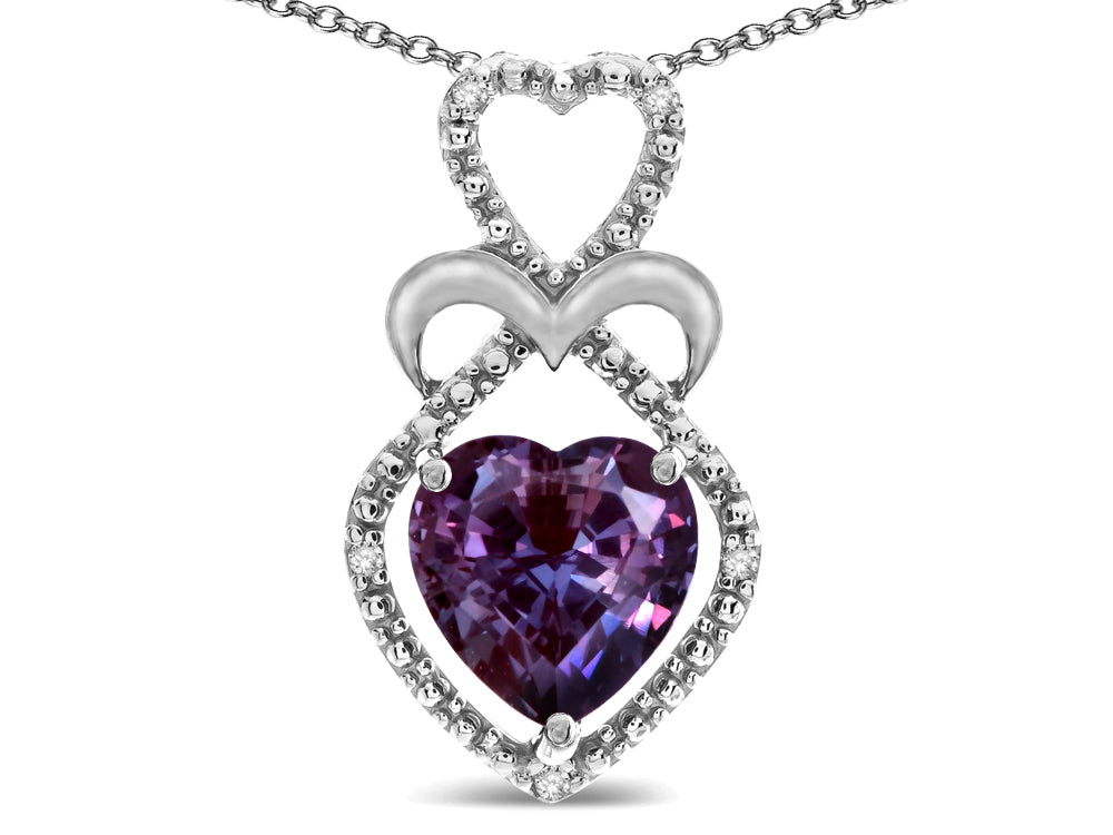 Star K Heart Shape 8mm Simulated Alexandrite Heart Halo Embrace Pendant Necklace