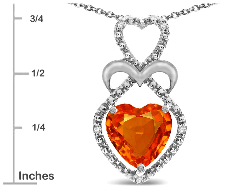 Star K Heart Shape 8mm Simulated Orange Mexican Fire Opal Heart Halo Embrace Pendant Necklace