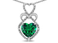 Star K Heart Shape 8mm Simulated Emerald Heart Halo Embrace Pendant Necklace