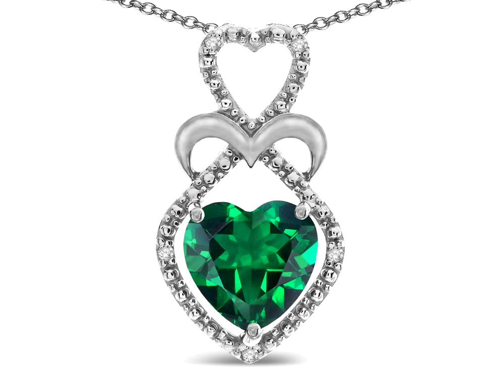 Star K Heart Shape 8mm Simulated Emerald Heart Halo Embrace Pendant Necklace