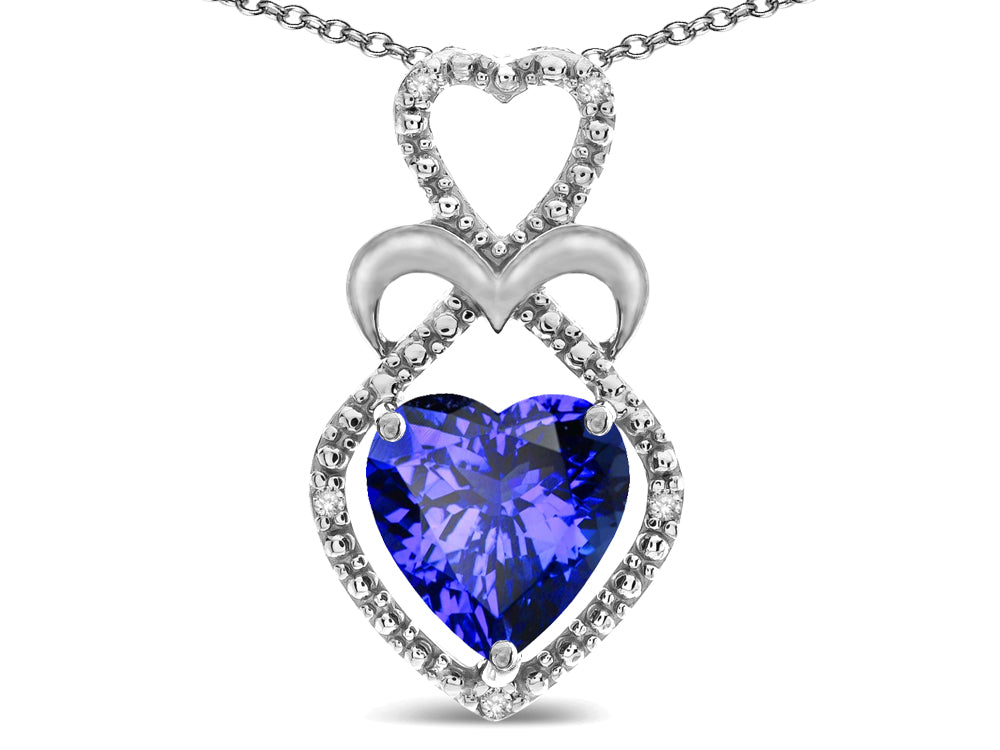 Star K Heart Shape 8mm Simulated Tanzanite Heart Halo Embrace Pendant Necklace