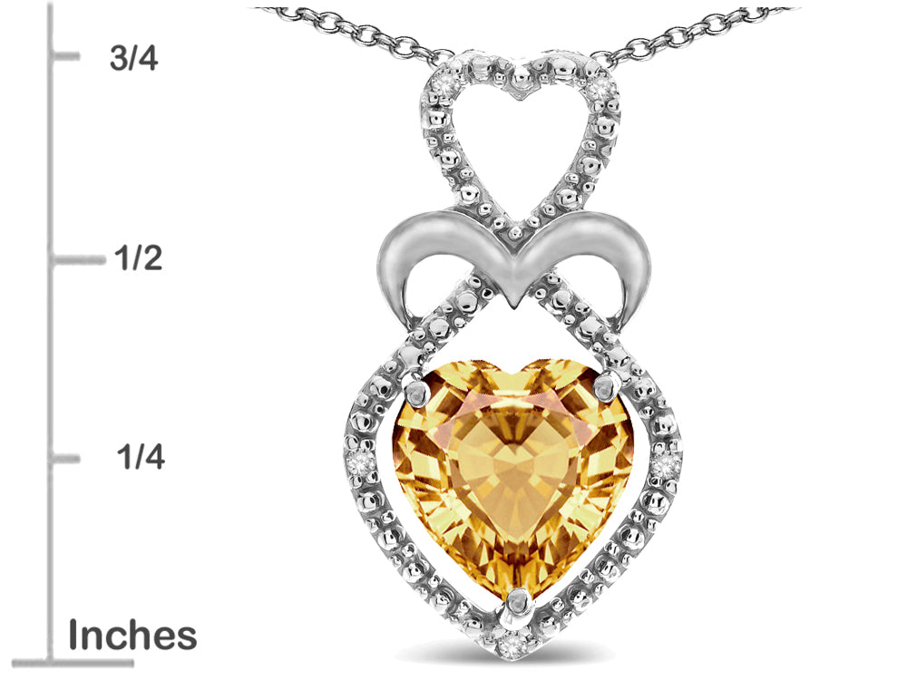 Star K Heart Shape 8mm Simulated Imperial Yellow Topaz Heart Halo Embrace Pendant Necklace