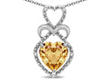 Star K Heart Shape 8mm Simulated Imperial Yellow Topaz Heart Halo Embrace Pendant Necklace