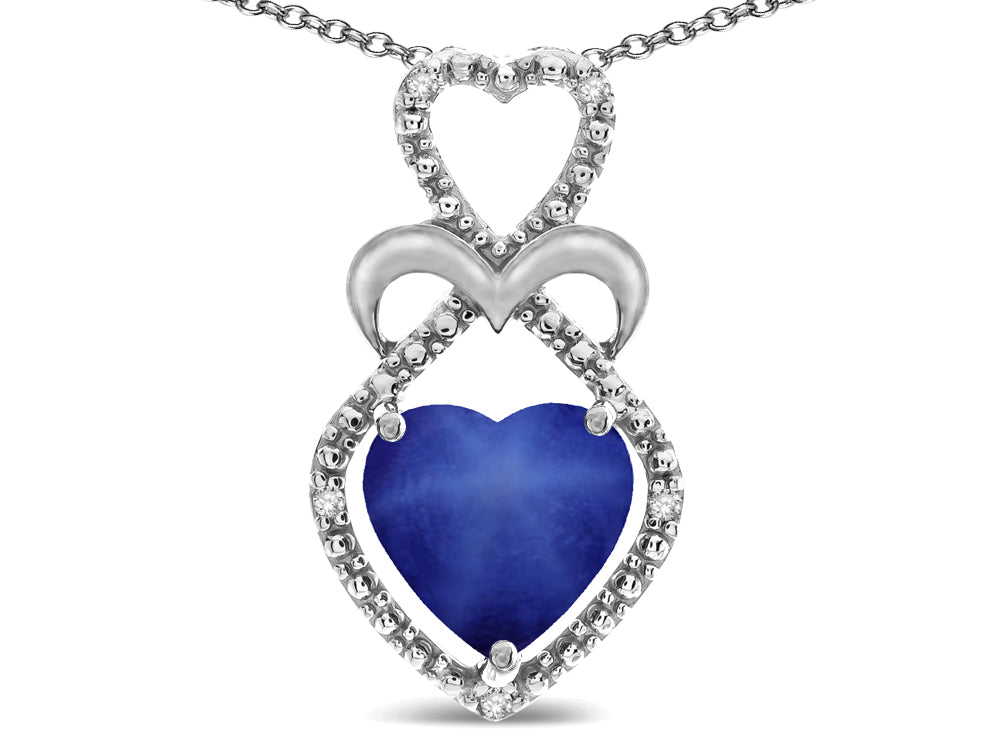 Star K Heart Shape 8mm Created Star Sapphire Heart Halo Embrace Pendant Necklace