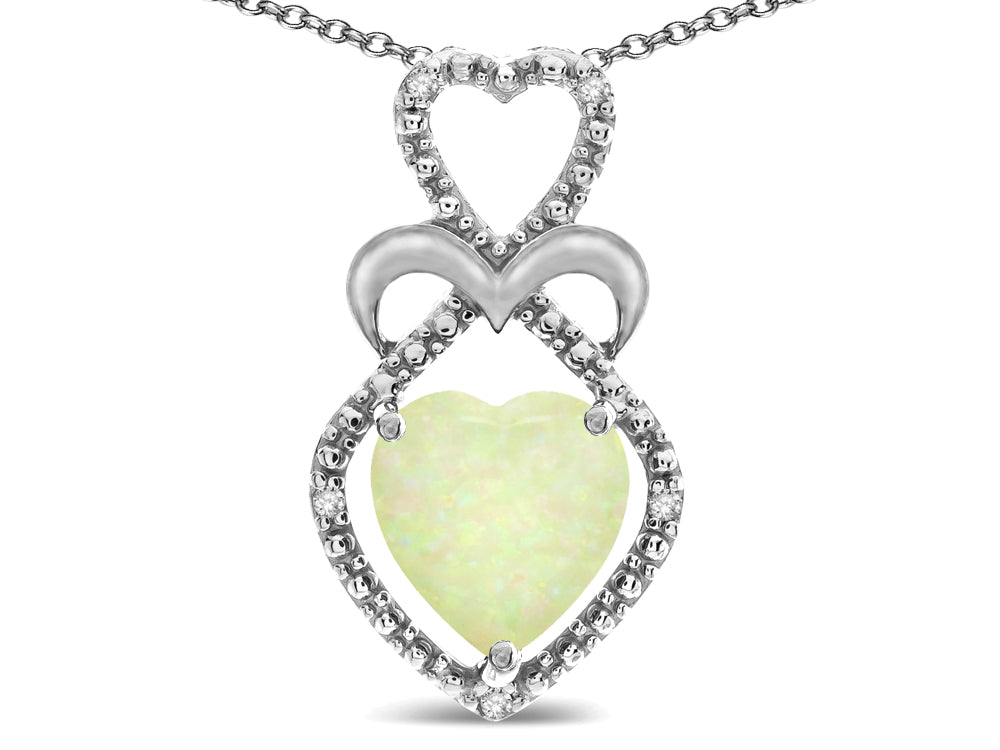 Star K Heart Shape 8mm Opal Heart Halo Embrace Pendant Necklace