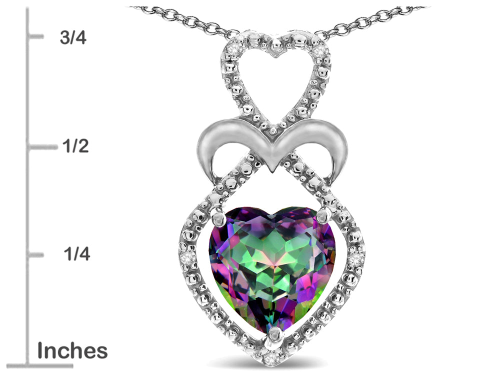 Star K Heart Shape 8mm Rainbow Mystic Topaz Heart Halo Embrace Pendant Necklace