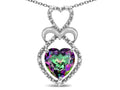 Star K Heart Shape 8mm Rainbow Mystic Topaz Heart Halo Embrace Pendant Necklace