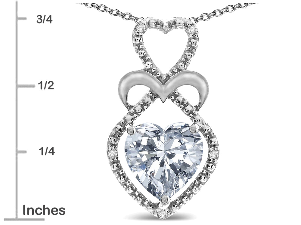 Star K Heart Shape 8mm Genuine White Topaz Heart Halo Embrace Pendant Necklace