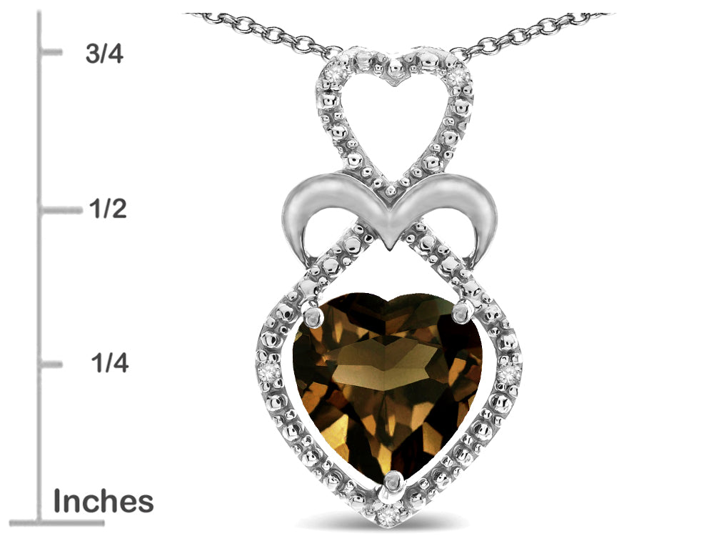 Star K Heart Shape 8mm Genuine Smoky Quartz Heart Halo Embrace Pendant Necklace