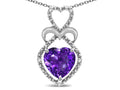 Star K 10k Gold Heart Shape 8mm Amethyst Double Heart Halo Embrace Pendant Necklace