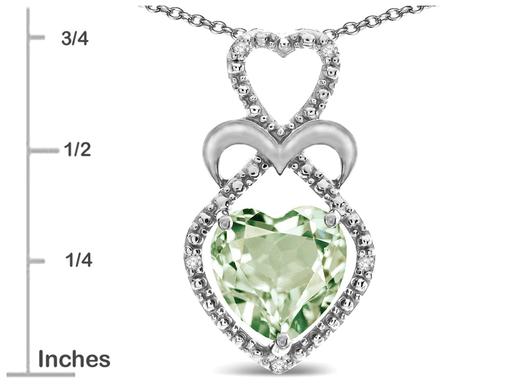 Star K 10k Gold Heart Shape 8mm Genuine Green Amethyst Heart Halo Embrace Pendant Necklace