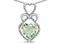 Star K 10k Gold Heart Shape 8mm Genuine Green Amethyst Heart Halo Embrace Pendant Necklace