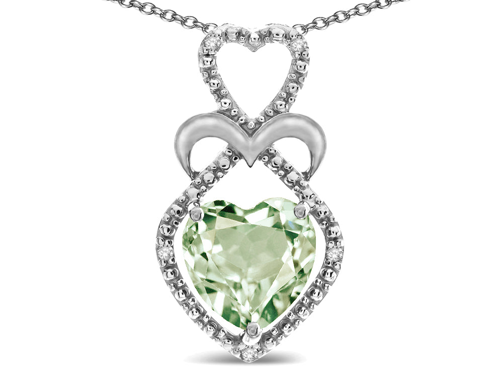 Star K 10k Gold Heart Shape 8mm Genuine Green Amethyst Heart Halo Embrace Pendant Necklace