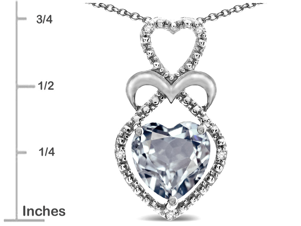 Star K 10k Gold Heart Shape 8mm Genuine Aquamarine Heart Halo Embrace Pendant Necklace