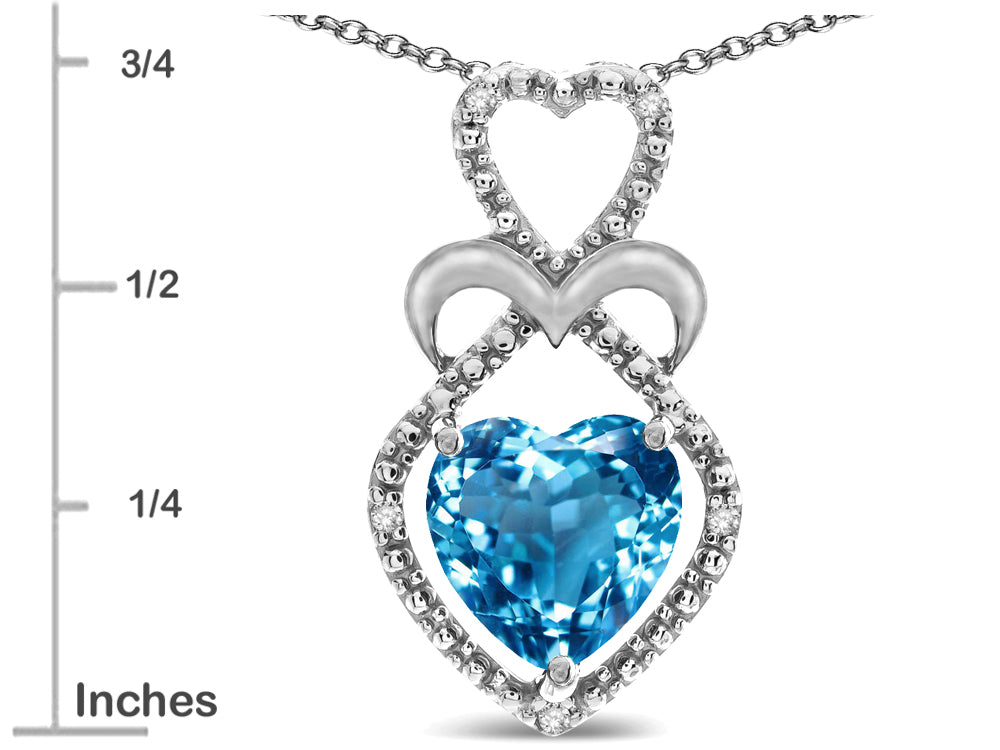 Star K 10k Gold Heart Shape 8mm Genuine Blue Topaz Heart Halo Embrace Pendant Necklace