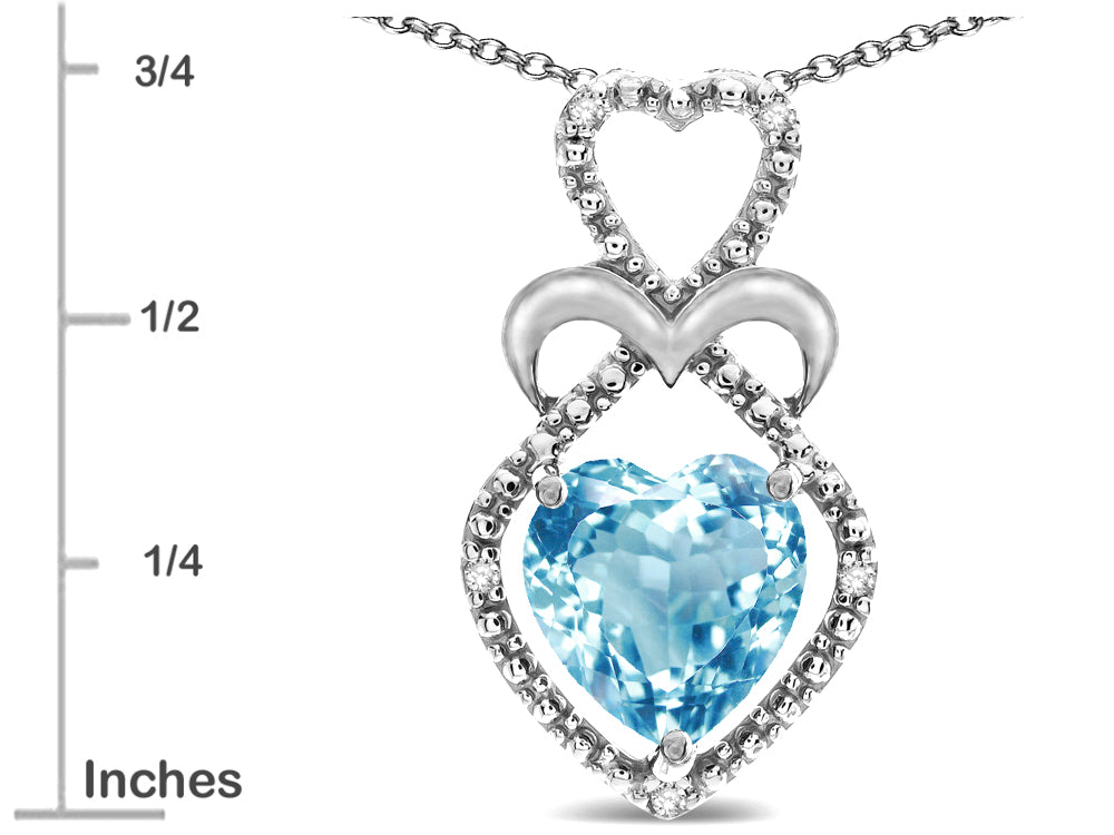 Star K 10k Gold Heart Shape 8mm Genuine Sky Blue Topaz Heart Halo Embrace Pendant Necklace