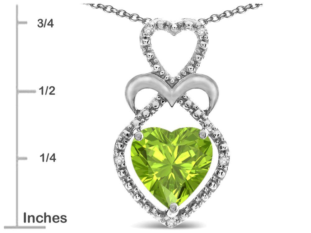 Star K 10k Gold Heart Shape 8mm Genuine Peridot Heart Halo Embrace Pendant Necklace