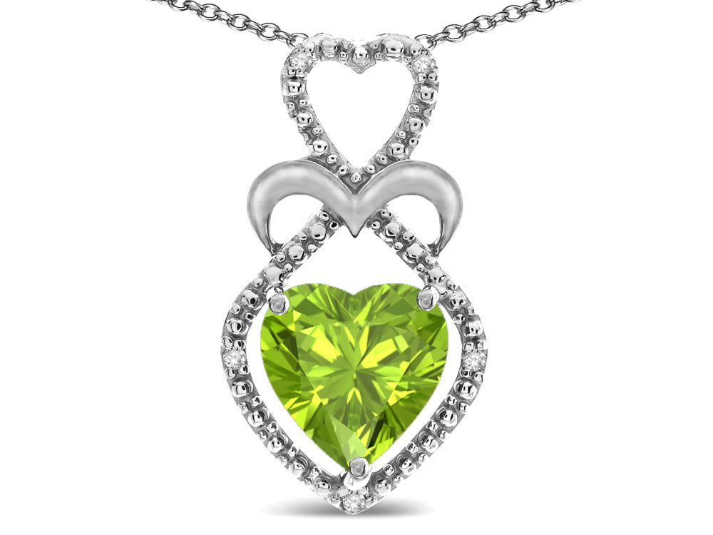 Star K 10k Gold Heart Shape 8mm Genuine Peridot Heart Halo Embrace Pendant Necklace
