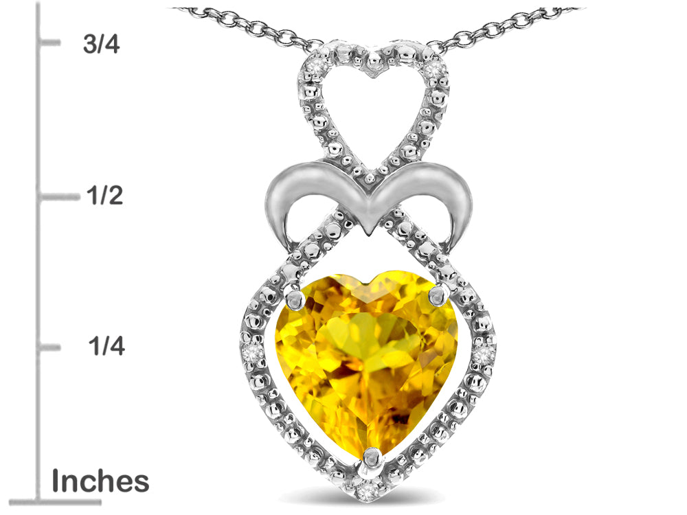 Star K 10k Gold Heart Shape 8mm Genuine Citrine Heart Halo Embrace Pendant Necklace