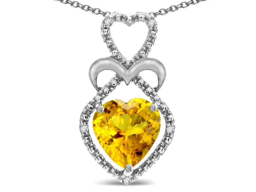 Star K 10k Gold Heart Shape 8mm Genuine Citrine Heart Halo Embrace Pendant Necklace