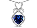 Star K 10k Gold Heart Shape 8mm Created Sapphire Heart Halo Embrace Pendant Necklace