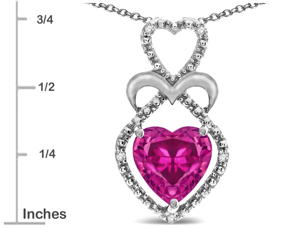 Star K 10k Gold Heart Shape 8mm Simulated Pink Tourmaline Heart Halo Embrace Pendant Necklace