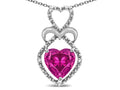 Star K 10k Gold Heart Shape 8mm Simulated Pink Tourmaline Heart Halo Embrace Pendant Necklace