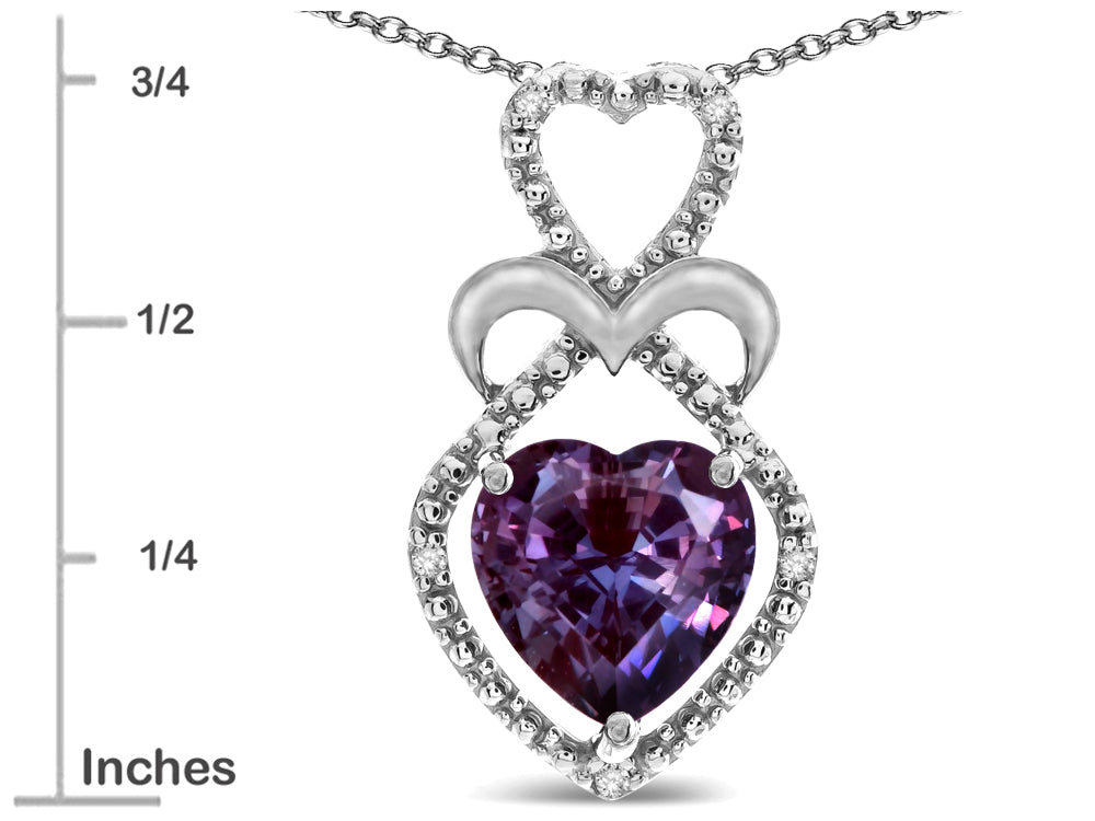 Star K 10k Gold Heart Shape 8mm Simulated Alexandrite Heart Halo Embrace Pendant Necklace