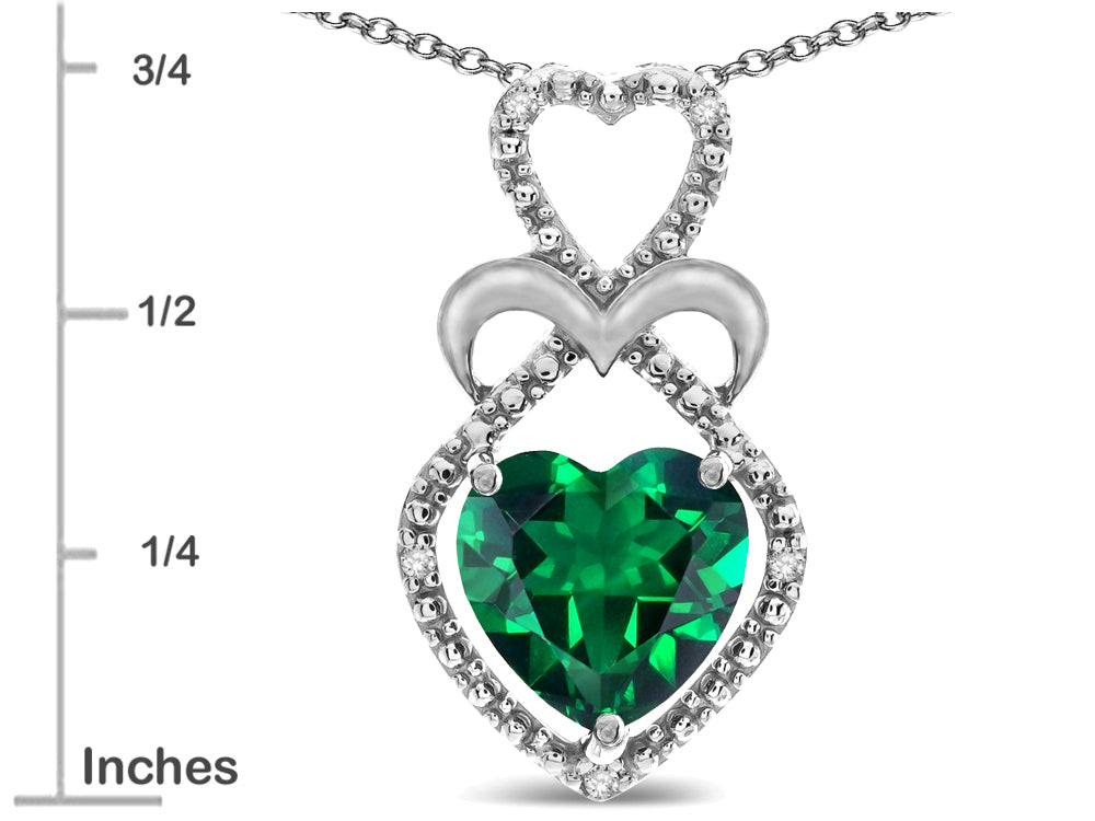 Star K 10k Gold Heart Shape 8mm Simulated Emerald Heart Halo Embrace Pendant Necklace