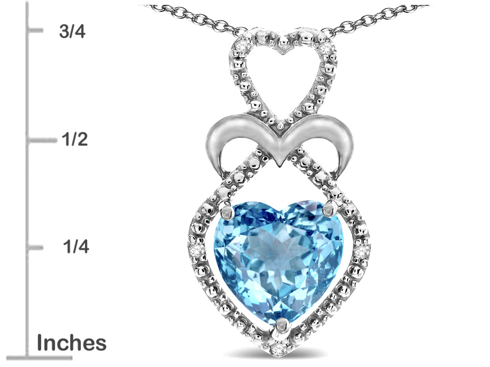 Star K 10k Gold Heart Shape 8mm Simulated Aquamarine Heart Halo Embrace Pendant Necklace