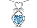 Star K 10k Gold Heart Shape 8mm Simulated Aquamarine Heart Halo Embrace Pendant Necklace